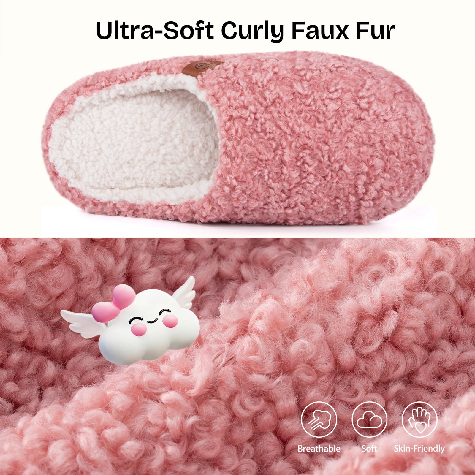 EverFoams Pantuflas peludas de espuma viscoelástica para mujer, zapatos de