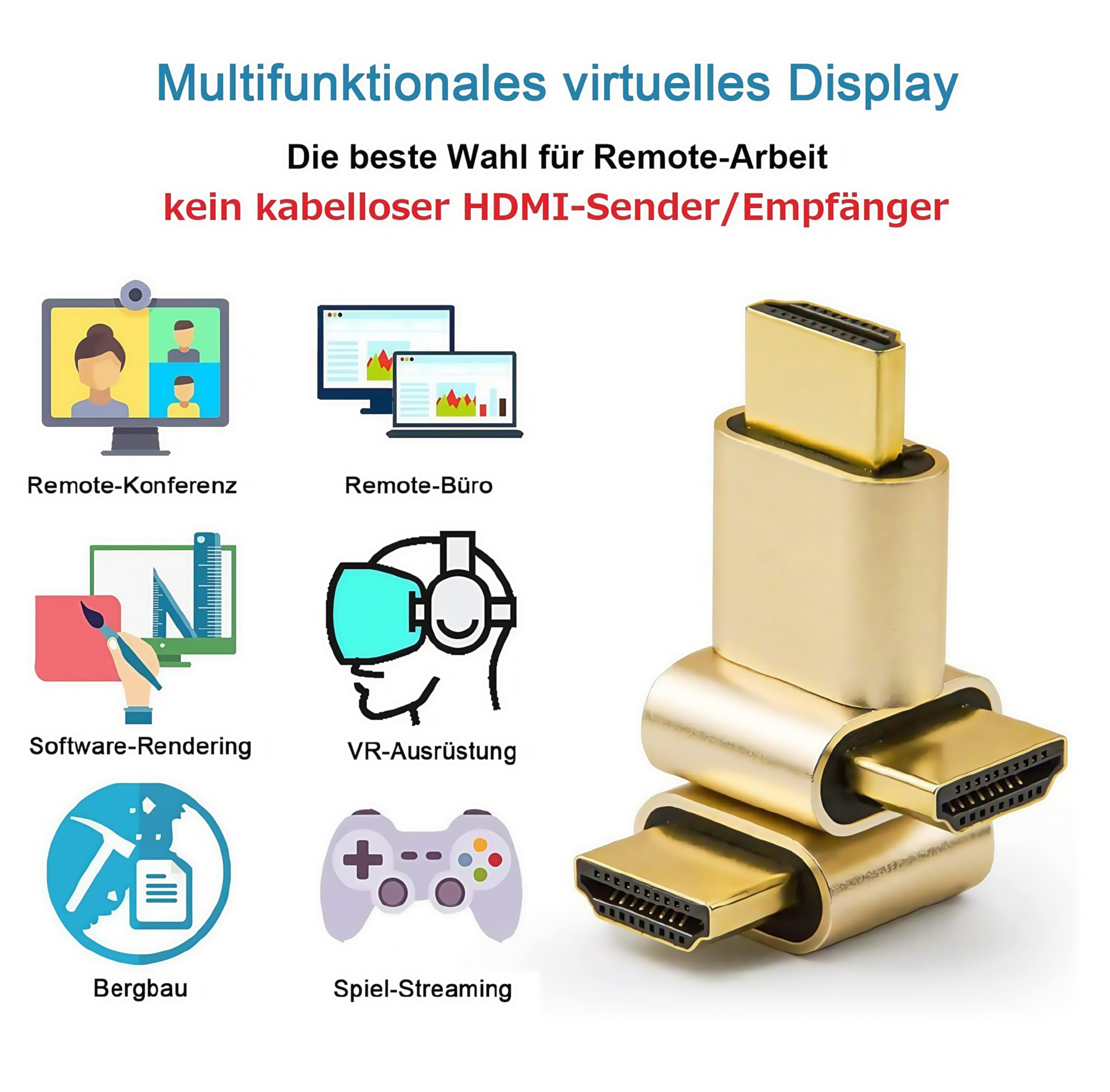 24-Pack 4K 2K 1080P 30Hz bis 60Hz Unterstützung HDMI Display Emulator DDC EDID Headless Ghost Monitor Adapter Dummy Stecker, Höchste 4096x2160 @ 60Hz - Gold Farbe