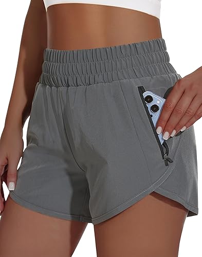 MIVEI Pantalones cortos deportivos de cintura alta para mujer, pantalones cortos deportivos de secado rápido, pantalones cortos deportivos elásticos