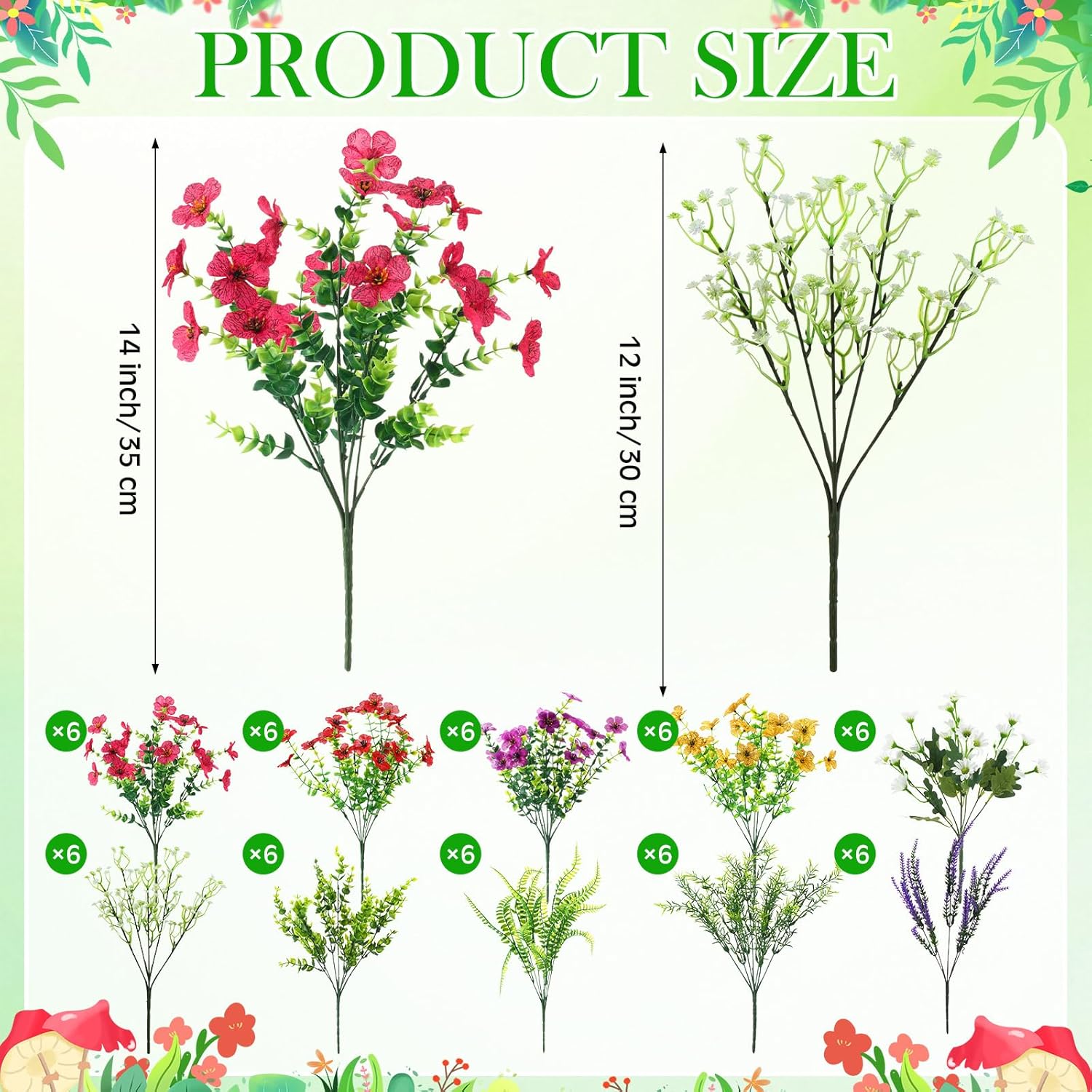 60 Pcs Outdoor Plastic Plants Bulks Artificial Flowers UV Resistant Lavender Flowers Stems Baby's Breath Plastic Greenery Shrubs Fake Daisy Eucalyptus for Home Patio Decoration