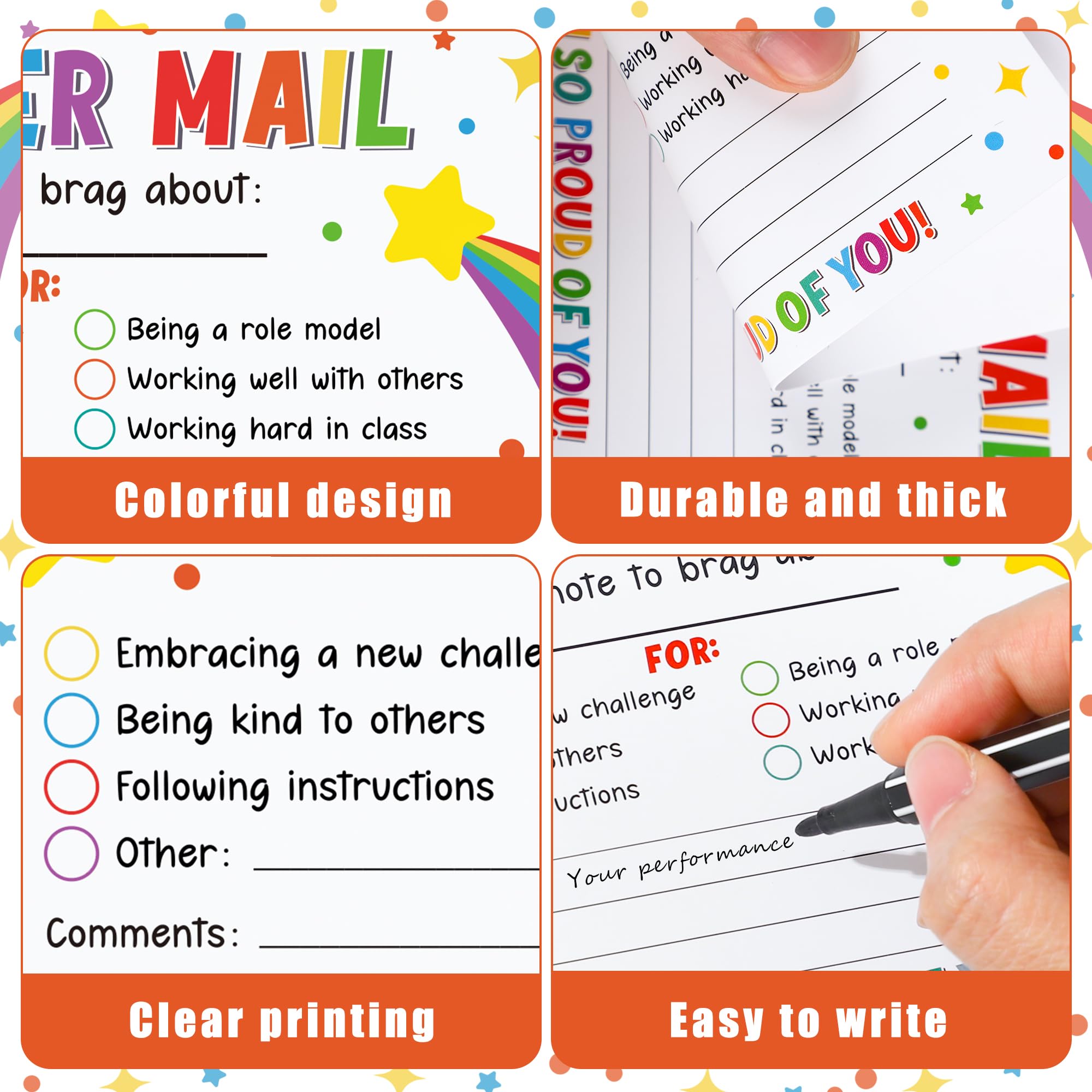 50PCS Colorful Teacher Mail Notes to Parents Rainbow Classroom Good Behavior Incentive Cards Teacher Motivational Postcard to Send Home for Preschool Kindergarten Elementary School Teachers Supplies - Image 3
