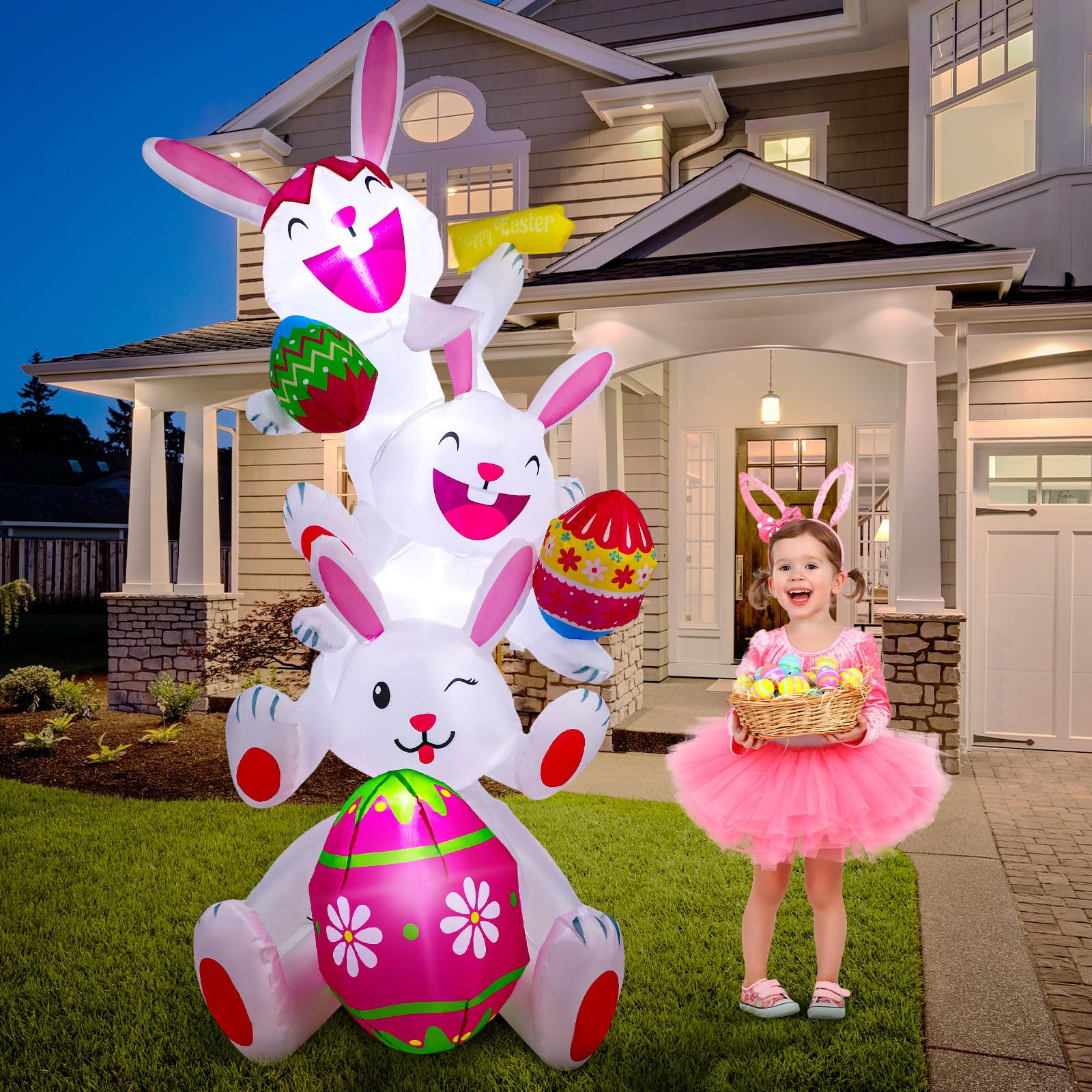 Jetec 6 ft Easter Inflatables Bunny Outdoor Decorations Blow up Egg with LED Lights Party Decor for Easter Holiday Yard Garden Lawn Decoration(Bunny)