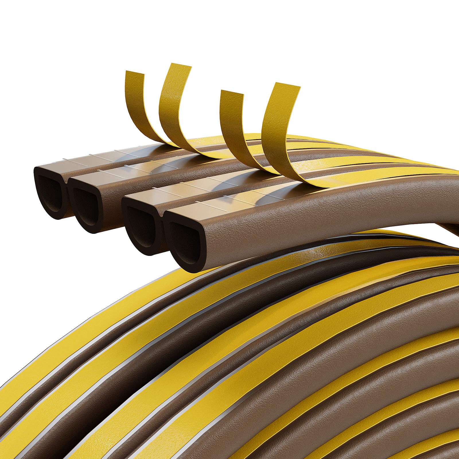 AOTUAO 12M Door Seal Rubber Weather Strip Foam Tape, D Type Self-Adhesive Weather Stripping for Keeping Bugs, Air, Draft, Dust and Noise Out, Door Draft for Door Bottom and Window, Brown