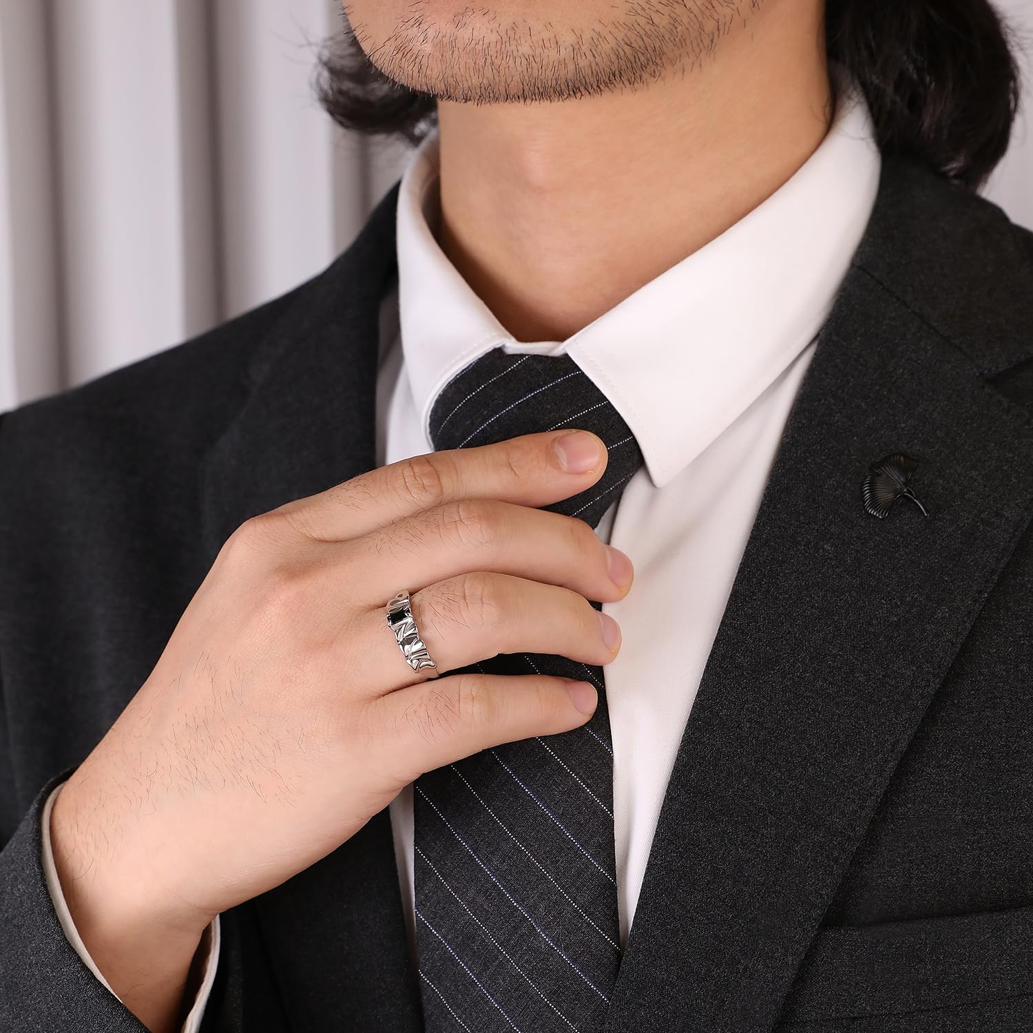 Meissa Alianzas Anillos de Compromiso Boda para Hombres y Mujeres, Juego de Anillos a Juego con Banda Ancha, Anillos de Onix Negro con Cristal, Juego de Dos Anillos Ajustables