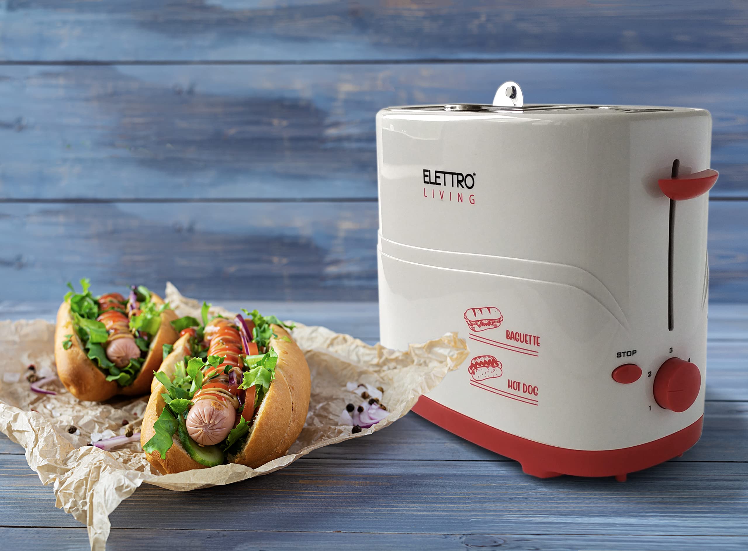Poldo Elettroliving, Macchina per baguette e hot dog con Alloggio Wurstel e Pane, cassetto raccogli briciole e piedini antiscivolo, ideale per regali, feste e party