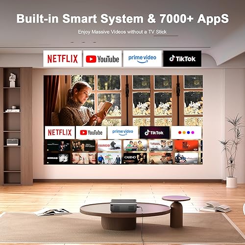 Miniatura 2 de Aplicaciones integradas y enfoque automáticoKeystone Proyector inteligente con WiFi y Bluetooth, proyector VOPLLS 4K para exteriores, teléfono de