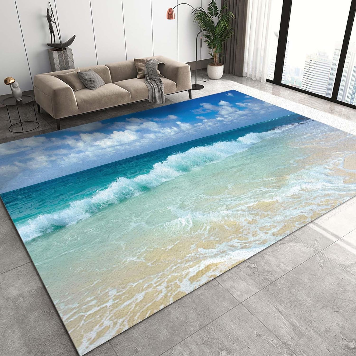 Tapis de sol salon haute densité imprimé en 3D motif plage océanique 180x280cm