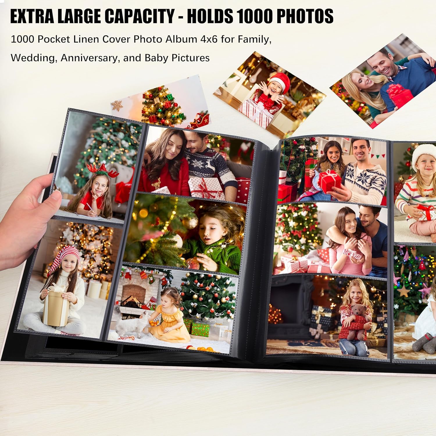 Aevdor Album fotografico con 1000 tasche, 10 x 15 cm, con copertina in lino, per matrimoni e famiglia, contiene 1000 foto orizzontali e verticali, pagine prive di acidi, album fotografico da 10 x 15