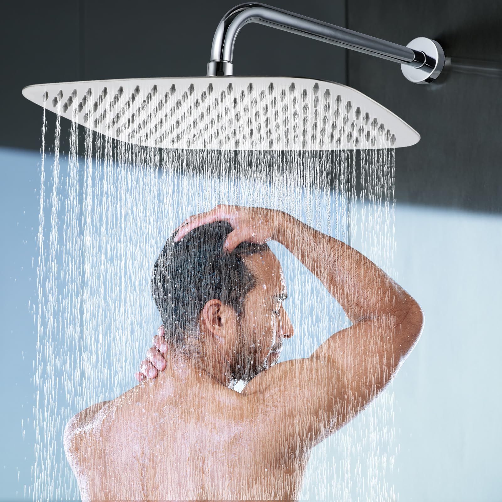 Duschkopf Regendusche, Edelstahl Regendusche Duschkopf, Anti-Kalk-Düsen (Chrom, 35 x 22 cm)