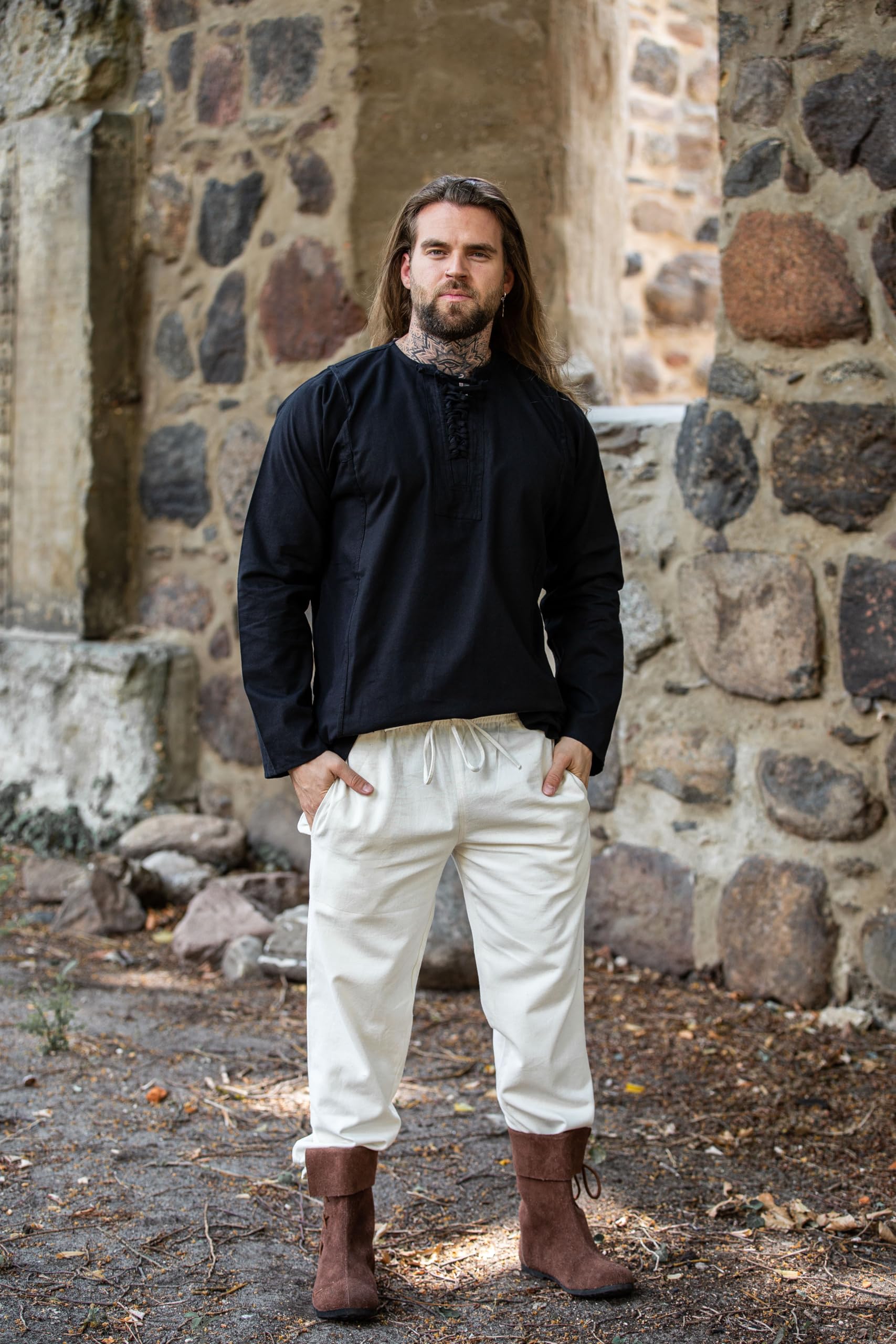 Leonardo Carbone® Miękka koszula Felix - średniowieczna odzież, średniowieczna koszula męska, odzież LARP, strój festiwalowy, kostium męski, kostium na karnawał, koszule rekreacyjne z długim rękawem -