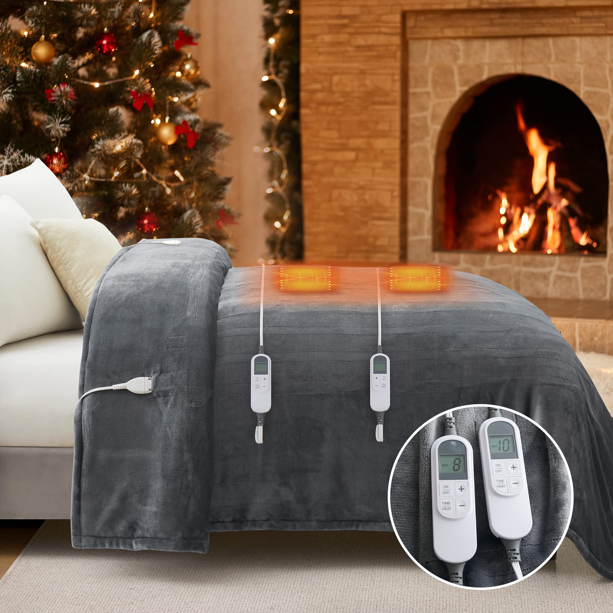 Amazon.com: Peace nest Electric Blanket Queen Size Heated Blanket Throw  with 2 Hand Controllers 10 Heating Setting,1-12hrs Selectable Timer  Settings,8hrs Timer Auto Shut Off Fast Heating,84x90,Grey : Home u0026 Kitchen