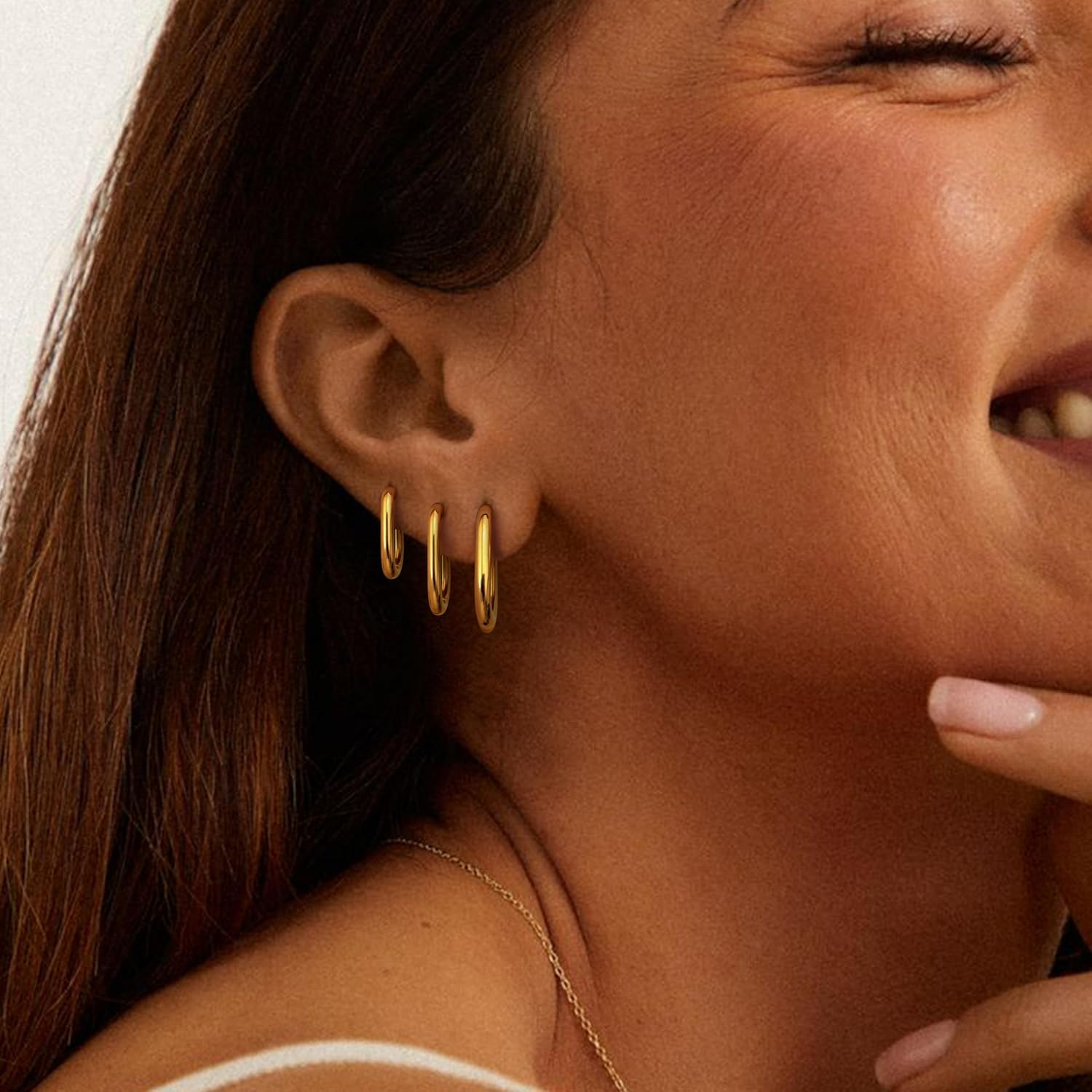 18K Gold Plated Hoop Earrings for Women Trendy Small U Hoop Earrings Set Stainless Steel Hypoallergenic Lightweight Chunky Huggie Hoops Cartilage Earring Stack Dainty Jewelry for Women Men - Image 5