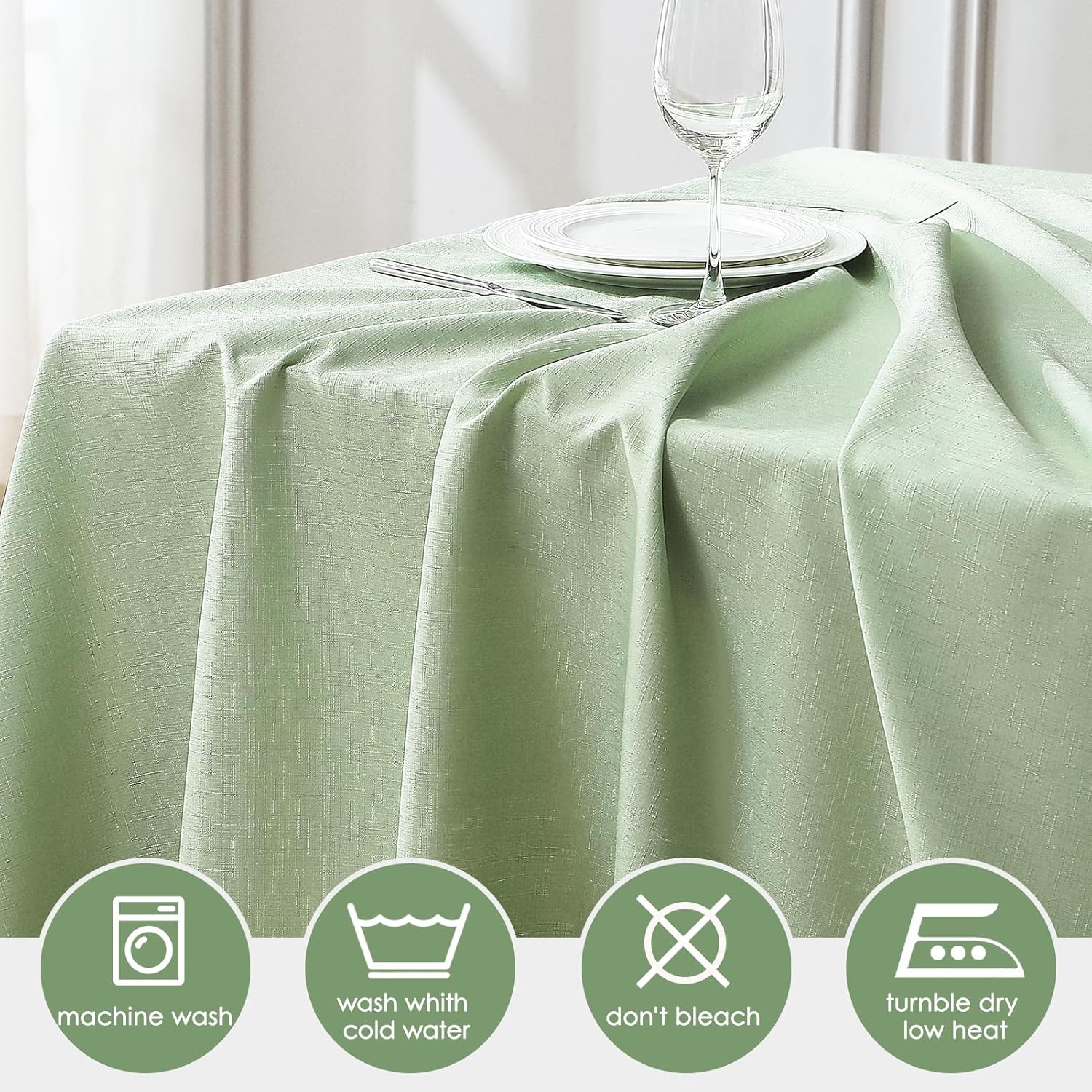 VidaFete 2 Pack 60*120inch Rectangle Tablecloth Linen Textured,Waterproof Stain Resistant Table Cloth Dining Table Cover for Kitchen Dinning Party Banquet Rectangular Tabletop Decoration(Sage Green)