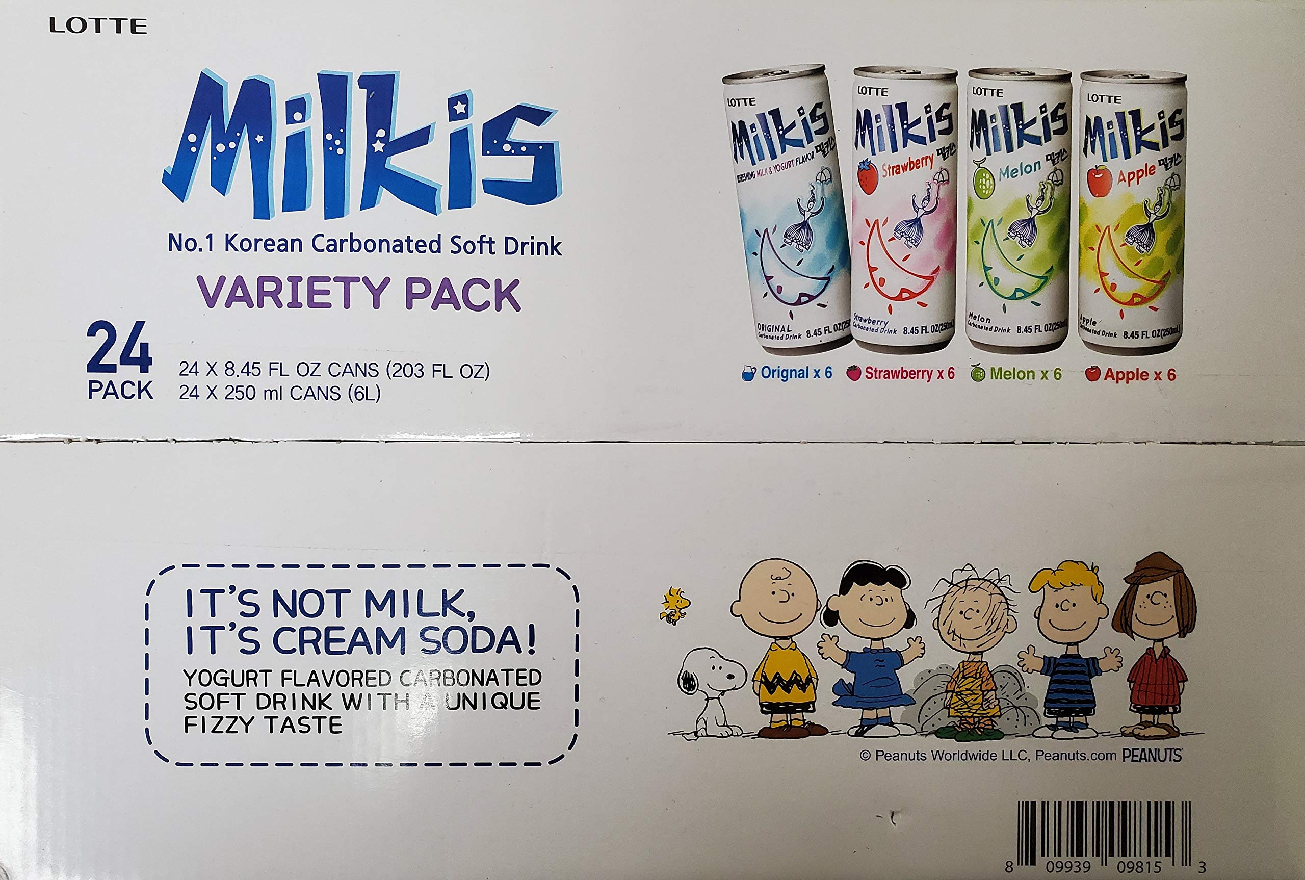 LotteMilkis Soft Soda Variety Flavor 8.45 Fl oz ( Pack of 24 )