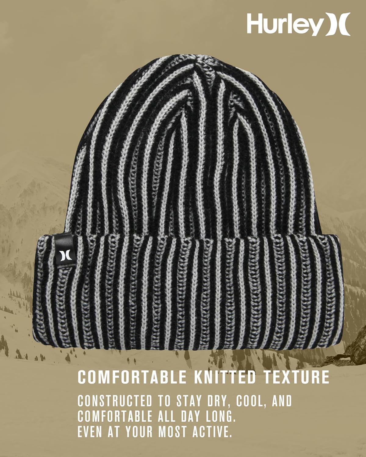 Hurley Mens Beanie - Two Tone Double Layered Cable Knit Acrylic Beanie for Men - Deep Fit Winter Hat Beanies for Men - Image 3