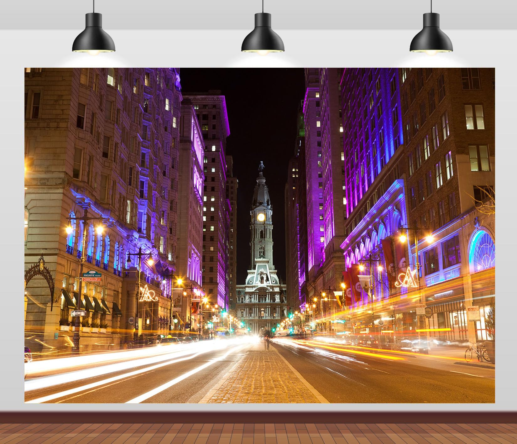 Loccor 7x5ft Fabric City Hall Philadelphia Backdrop American City Street View Philly City Downtown Photography Background Birthday Events Decoration