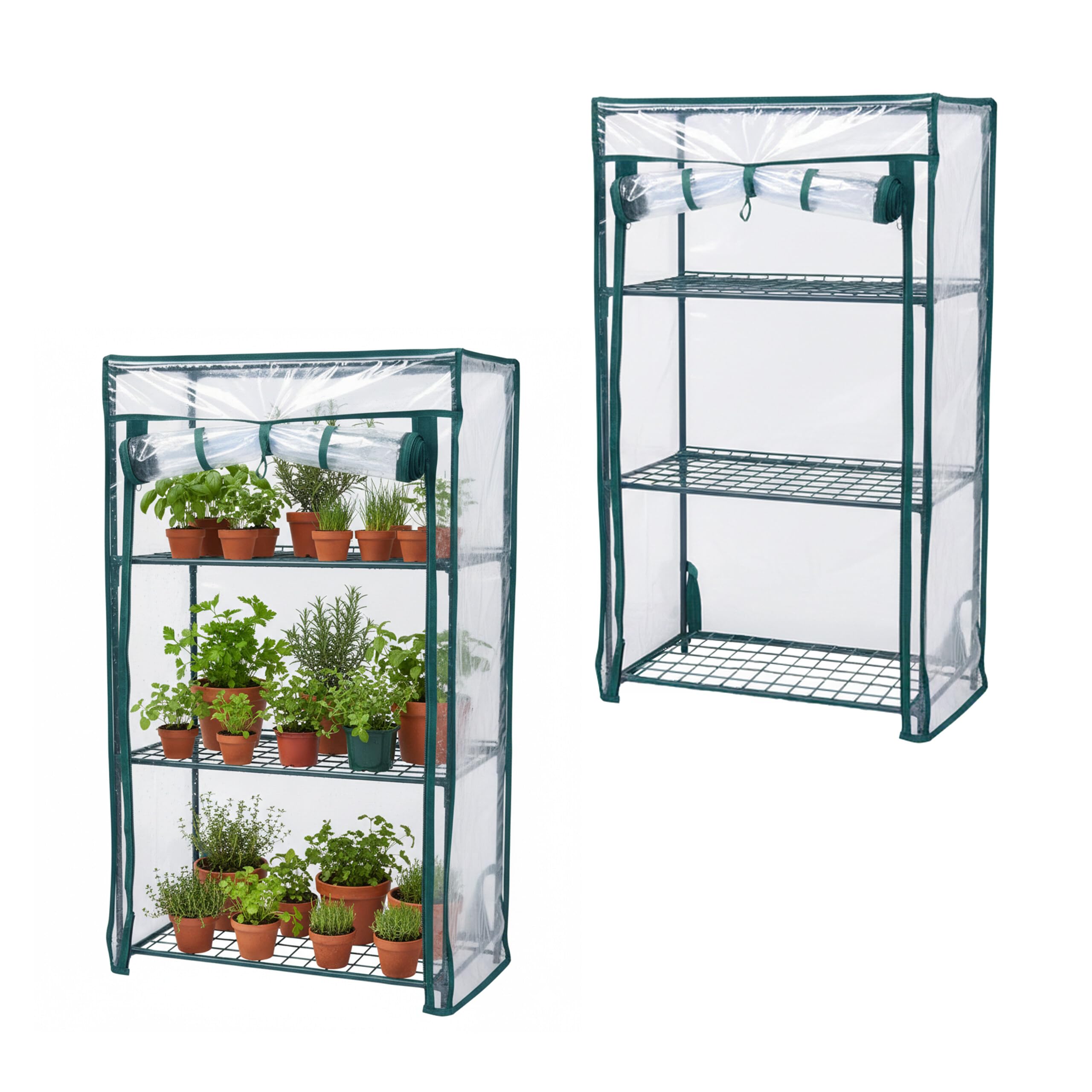 Relaxdays Serre Balcon, Lot de 2, Film PVC, Acier, HxLxP 80 x 46 x 24 cm, Serre tomates 3 étages, Vert/Transparent