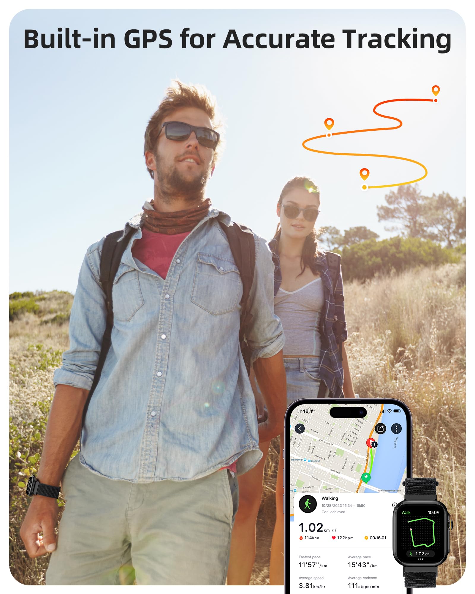 Parsonver Zegarek Smartwatch dla kobiet i mężczyzn z funkcją telefonu, Wbudowany GPS, 30M wodoodporny do pływania, 1,85" zegarek z 100+ sportami, monitorowanie tętna i snu, dla Androida i iOS, czarny