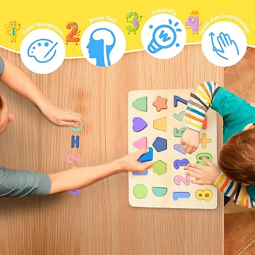 Miniatura 4 de CHESLICR Rompecabezas de números de madera para niños pequeños de 1, 2, 3, 4 y 5 años, juguetes de bloques de números del alfabeto de aprendizaje