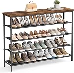 VASAGLE Shoe Rack, 4-Tier Shoe Storage Organizer for Entryway and Closet, Holds 9-12 Pairs of Shoes, 3 Fabric Shelves, Steel Frame, Industrial, Rustic Brown and Black ULBS035B01