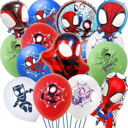 Spidey His Friends Decorations Balloons,45 PCS Superhero Balloons with Spideyman Foil Balloons for Spidey Party Decor Superhero party Supplies For Kids Boys