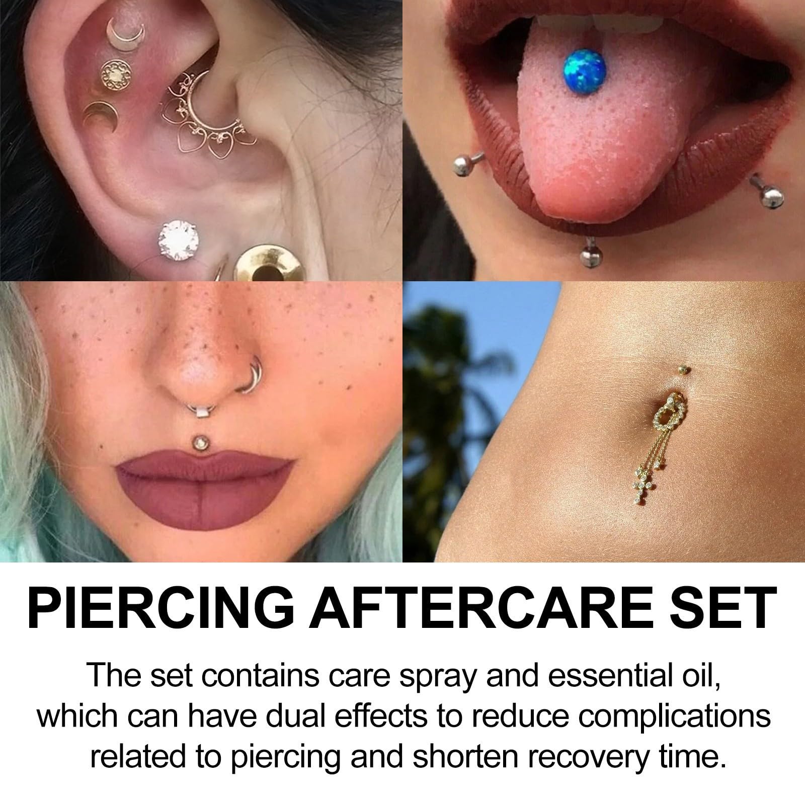 Piercing-Set, die Beschwerden von Ohrpiercing, Ohrpiercing-Lösung, 60 ml + Piercing-Bump-Lösung, 10 ml Ohr-Licht-Plektrum