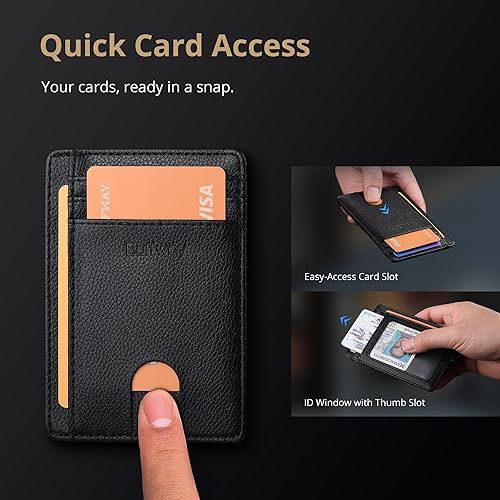 Miniatura 197 de Buffway - Billetera delgada minimalista de cuero con protección RFID para hombre y mujer Café Lichee