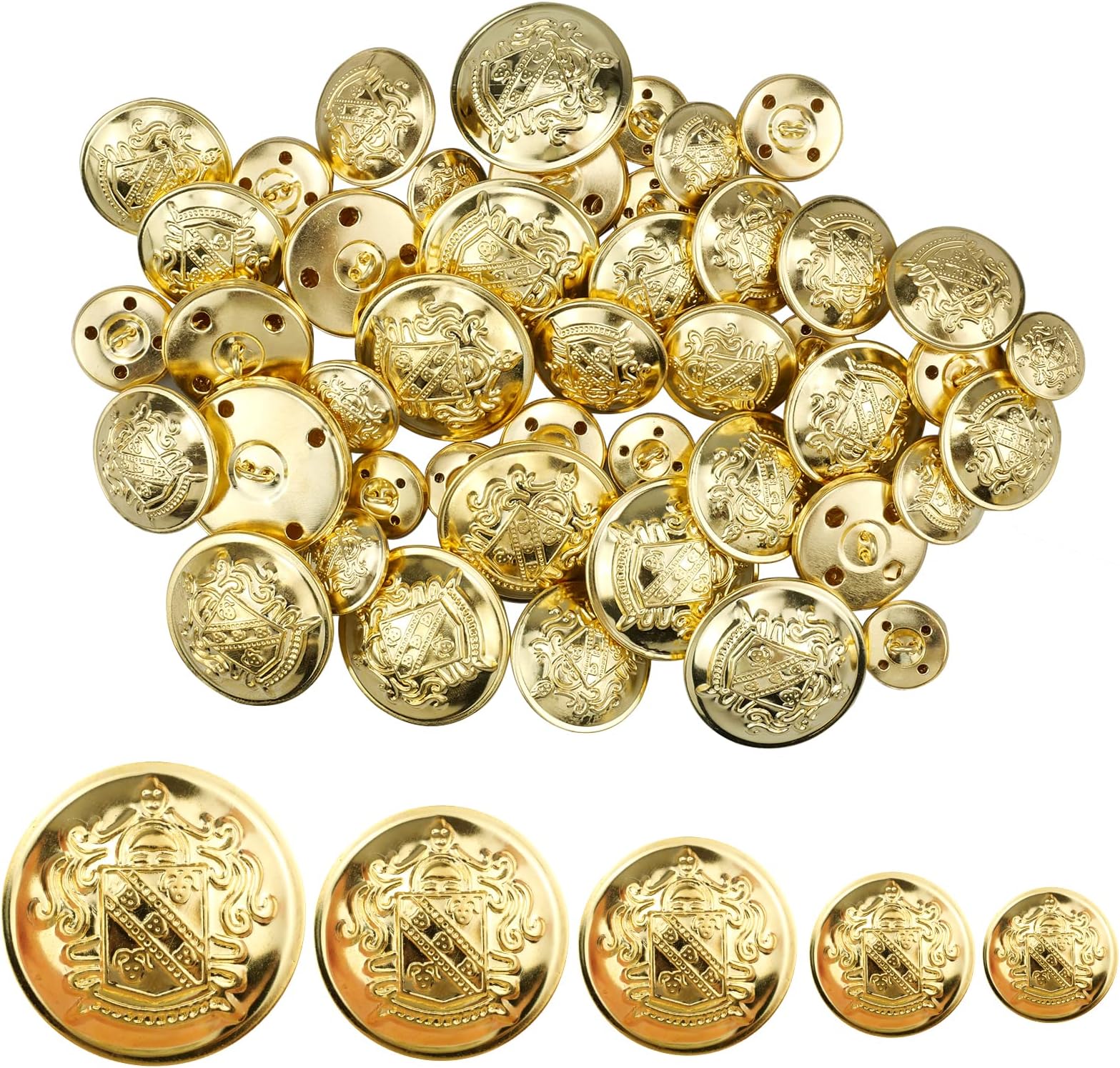 Milaosk 50 Pcs Golden Metal Blazer Buttons - Vintage Shank, 15mm-25mm for Blazers, Suits, Jackets