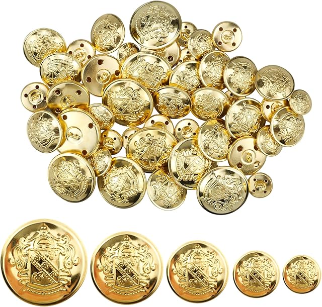 milaosk 50 Pcs Metal Blazer Button, Golden Metal Suit Button Vintage Metal Shank Buttons for Blazers, Suits, Jackets (15mm 18mm 23mm 25mm Button)