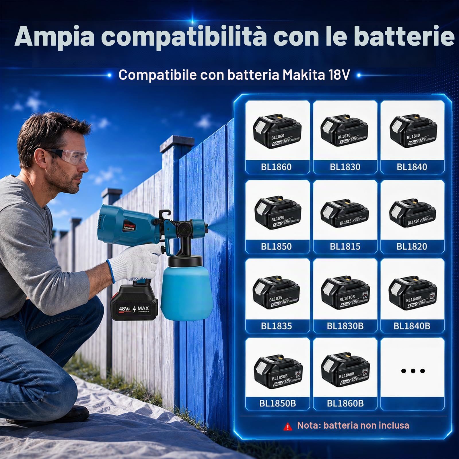 Pistola a Spruzzo per Verniciare, serbatoio 1200 ml, pistola a spruzzo elettrica HVLP con 5 ugelli e 3 modalità di spruzzo, flusso regolabile 0–600 ml/min per recinzioni, armadi, porte, auto e pareti