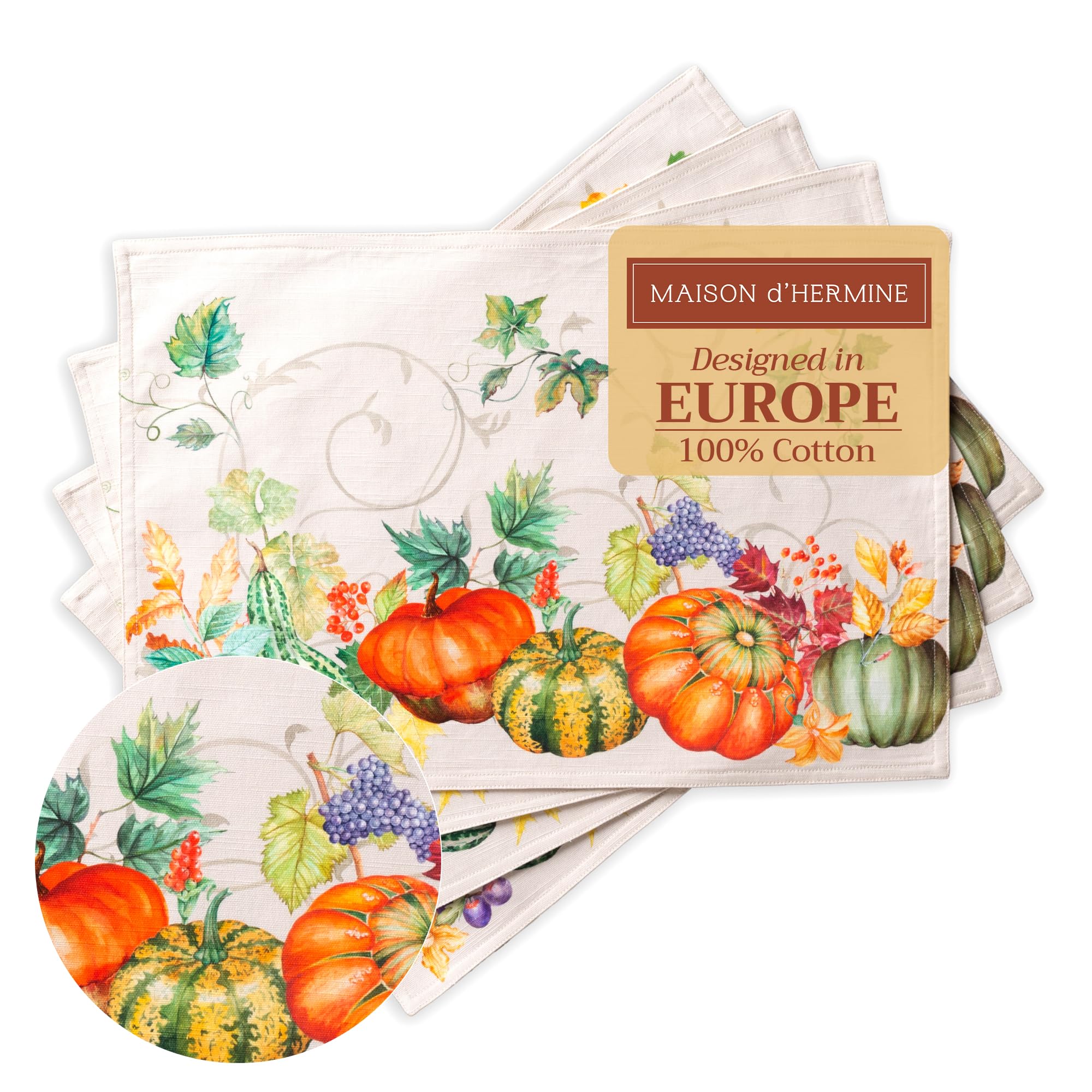 Maison D'hermine Lumina, Set Di 4 Tovagliette In 100% Cotone, Per Tavolo Da Pranzo, Cucina, Matrimoni, Uso Quotidiano, Cene, Ringraziamento, Natale (33 X 48 Cm)-image