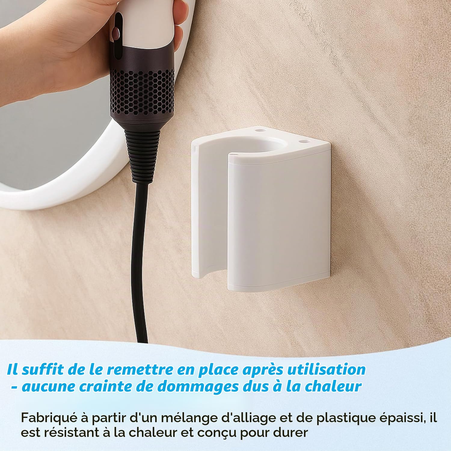 Support mural compatible avec Dyson Airstrait/Airwrap/Corrale/HD17, aluminium Airstrait HT01 avec support de câble d'alimentation, base sans perçage