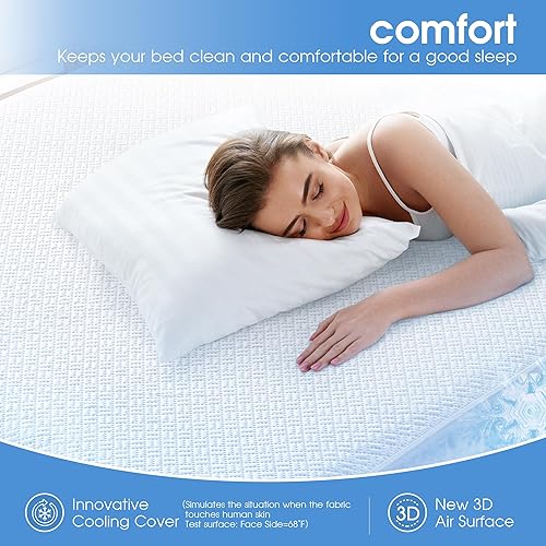 Miniatura 3 de Protector de colchón impermeable de enfriamiento tamaño matrimonial, funda de colchón de tela de aire 3D, suave, transpirable, sin ruido, bolsillo