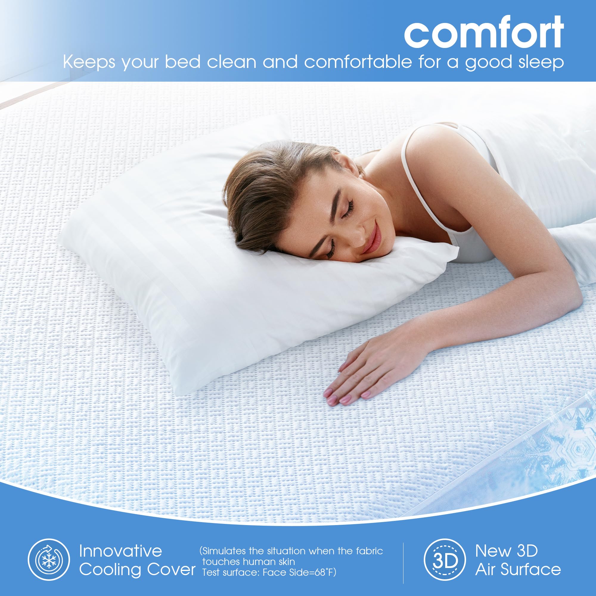 Cooling Waterproof Mattress Protector Queen Size, Mattress Cover 3D Air Fabric Mattress Pad Cover Smooth Soft Breathable Noiseless, 8''-21'' Deep Pocket