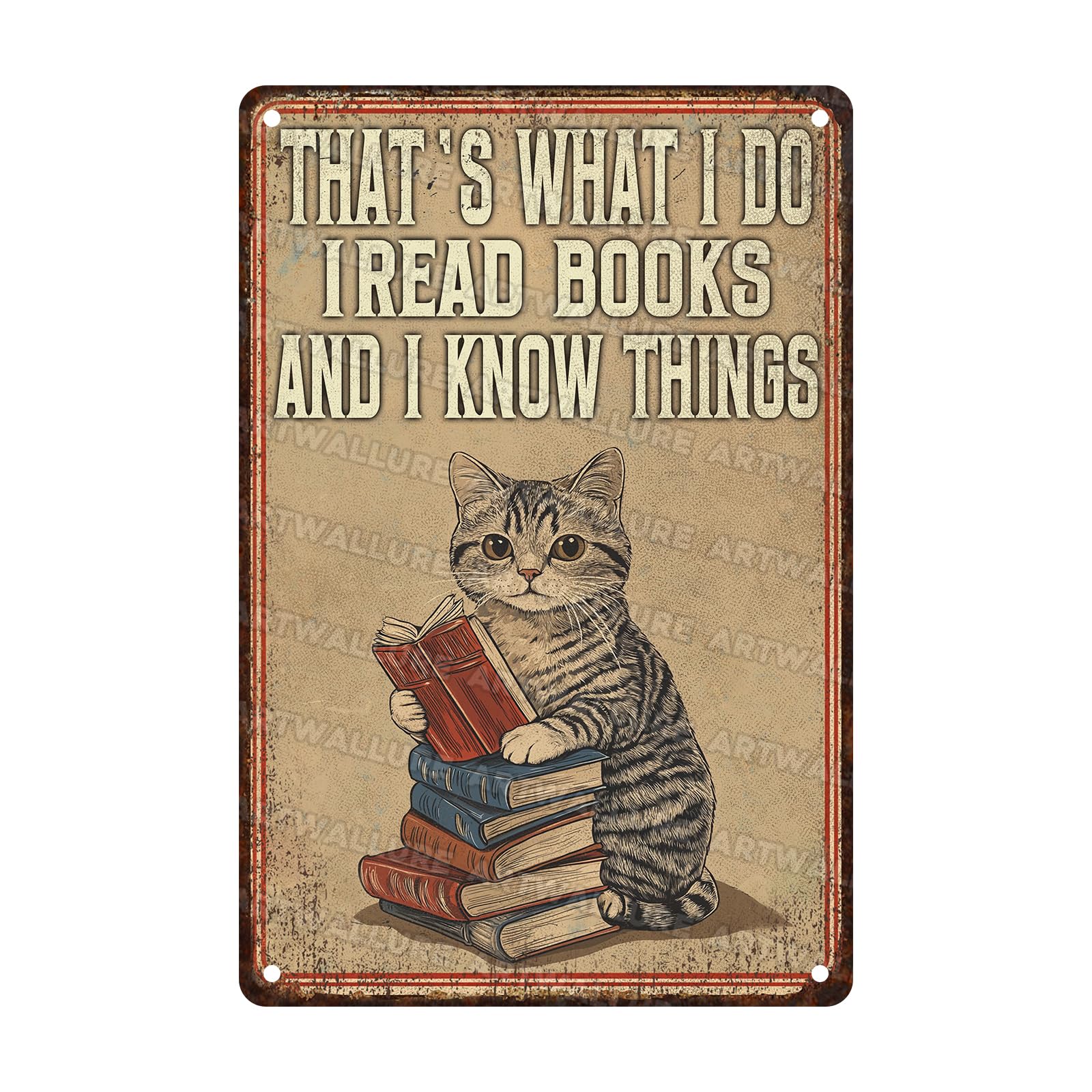 Cat Posters That's What I Do I Read Books Poster Vintage Tin Sign Funny Cat With Book Posters for Wall Art Book Club for Bar Home Decor 8x12inch