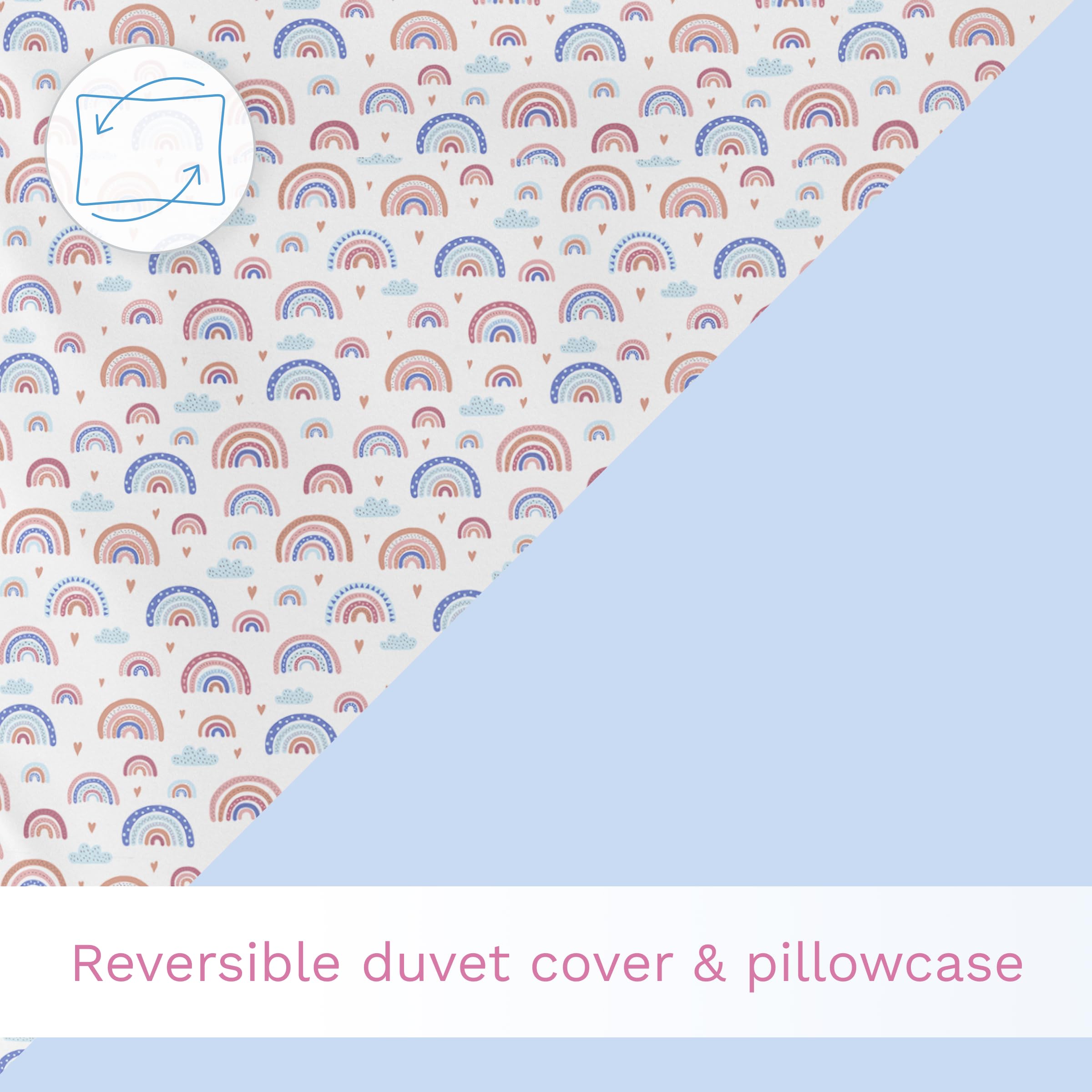 Baby Comfort Juego de cama de 4 piezas para cuna infantil de 120 x 90 cm, funda de edredón y almohada (arcoíris)
