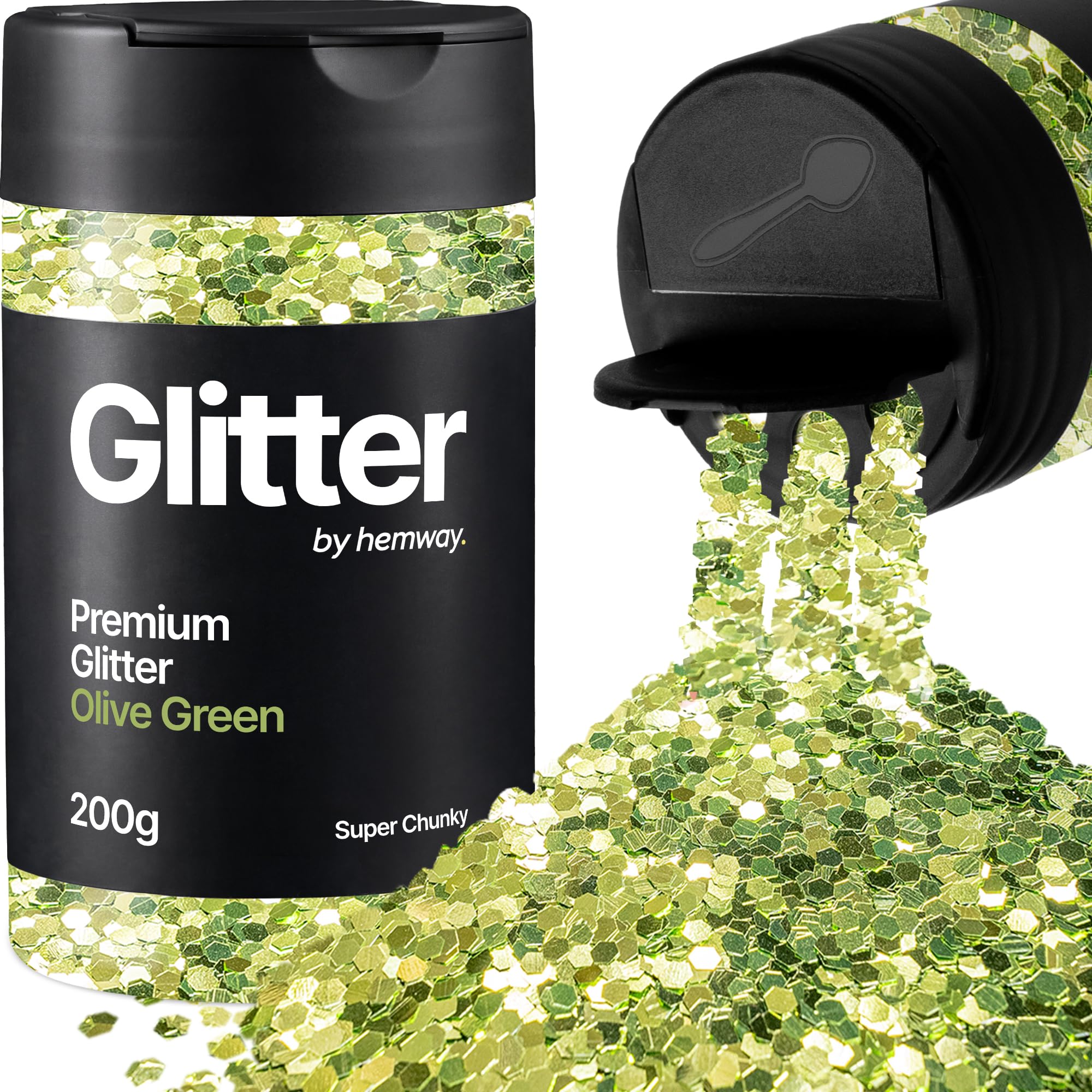 Hemway Olive Green Glitter Shaker, 200g Super Chunky Glitter for Crafts Metallic Flake Sequins for Resin & Epoxy Crafts for Decorating, Halloween, Christmas, Nail, Face, Art