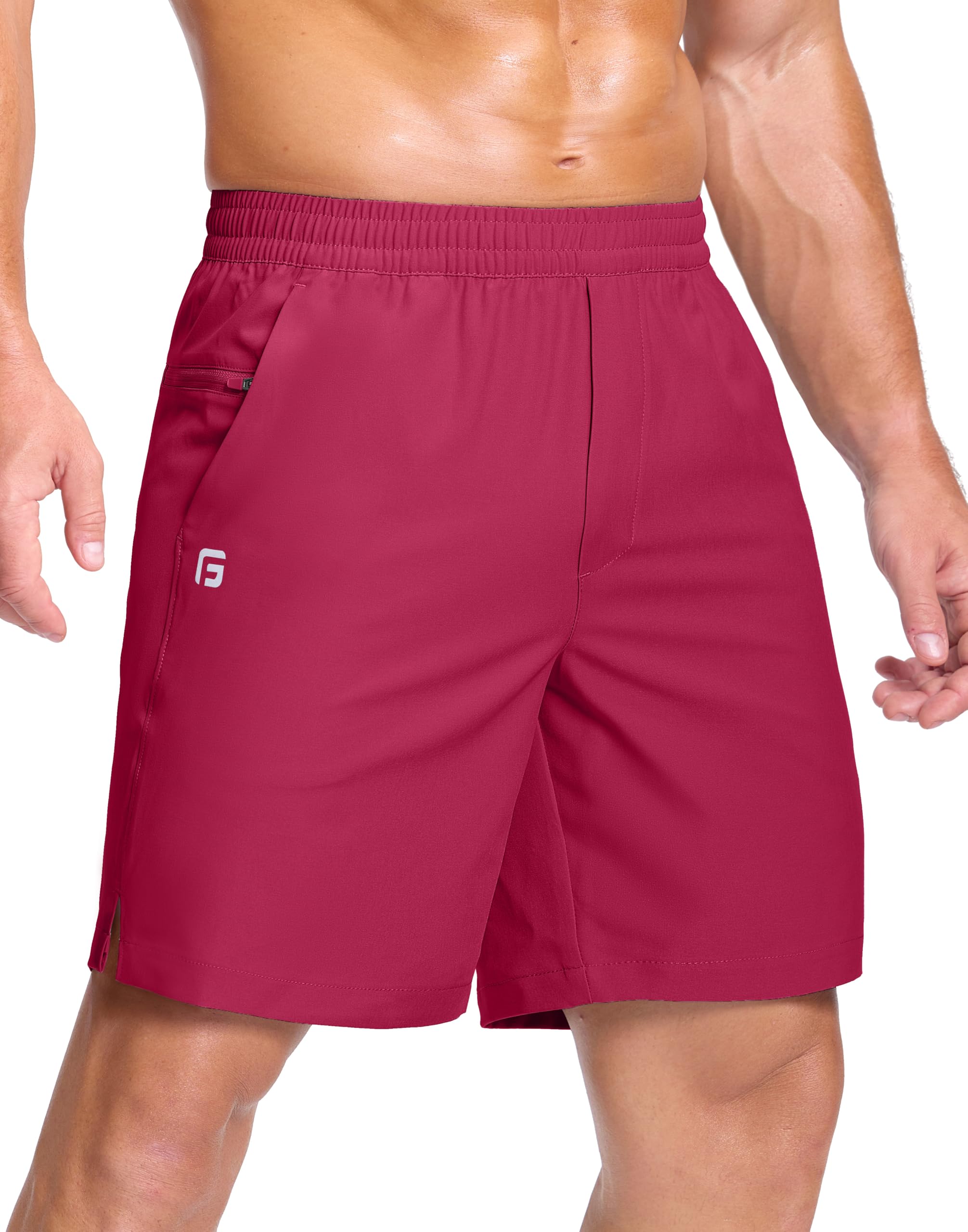 GGJ Men's Lightweight Athletic Shorts with 2 Zipper Pockets 7"/9"/5" Gym Workout Running Quick Dry Tennis Shorts for Men