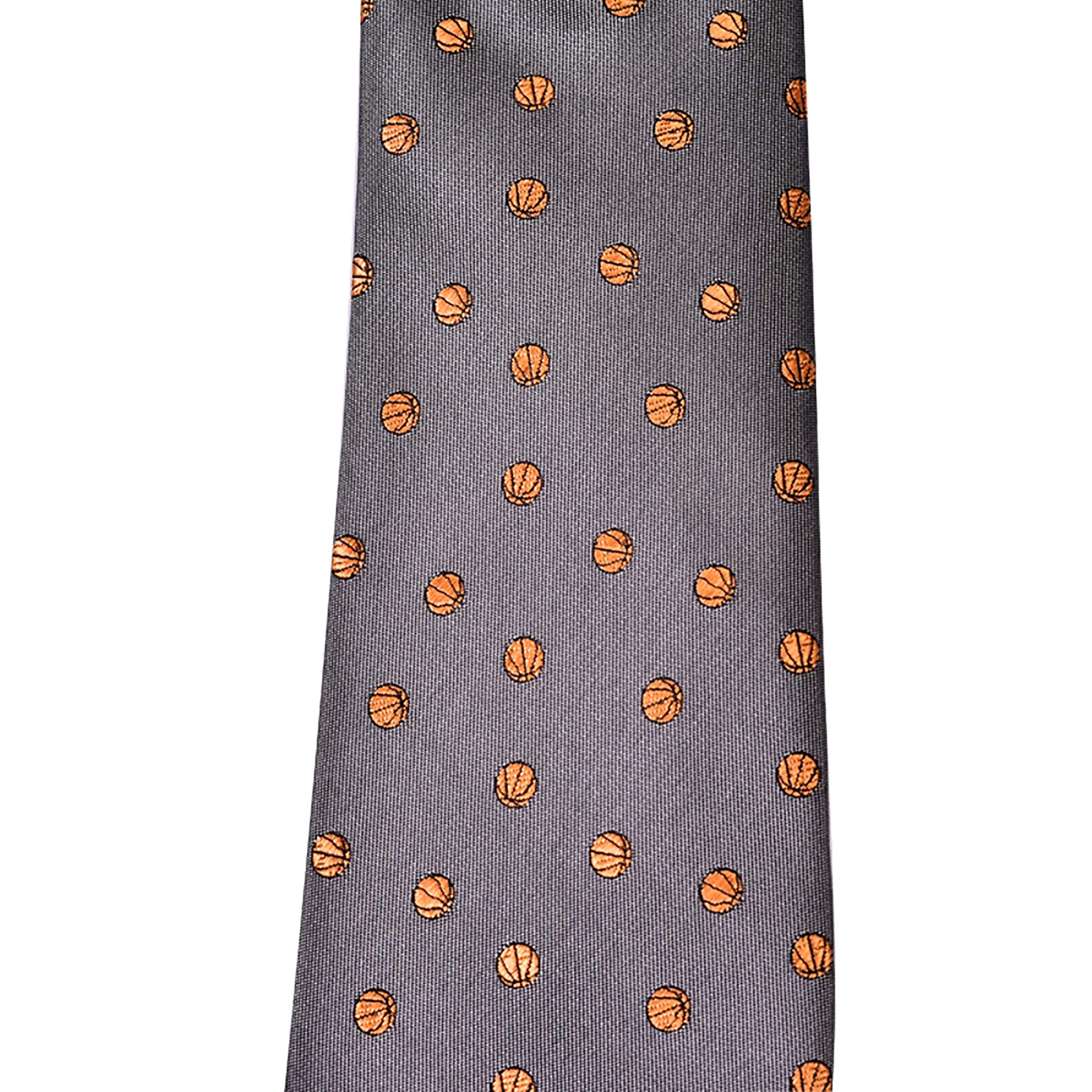 Corbata de baloncesto para hombre, corbata de baloncesto, corbata de baloncesto gris, regalo de baloncesto, regalo de baloncesto para hombre (longitud regular), [Gris, Naranja] 6