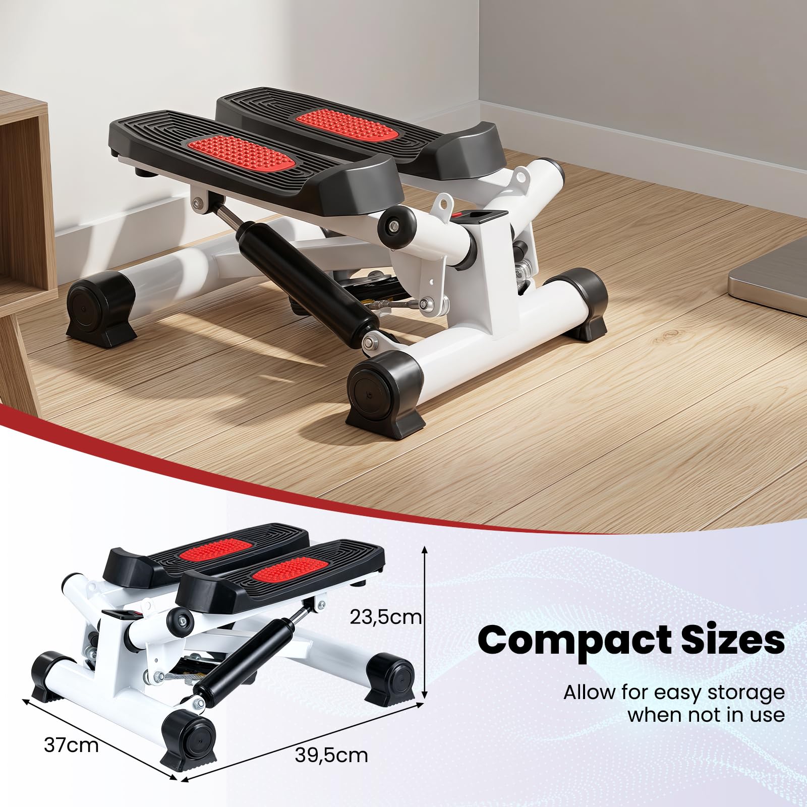 COSTWAY Mini stepper z linami Power Ropes, Swing Stepper obciążenie 150 kg | Stepper 2 w 1 z regulowanym oporem i wyświetlaczem LCD, ciche urządzenie fitness do domu i biura
