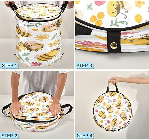 Miniatura 4 de atorage accessories collapsable laundry bag for office Cute Bees Happy Good Luck Flowers,sesto para ropa sucia