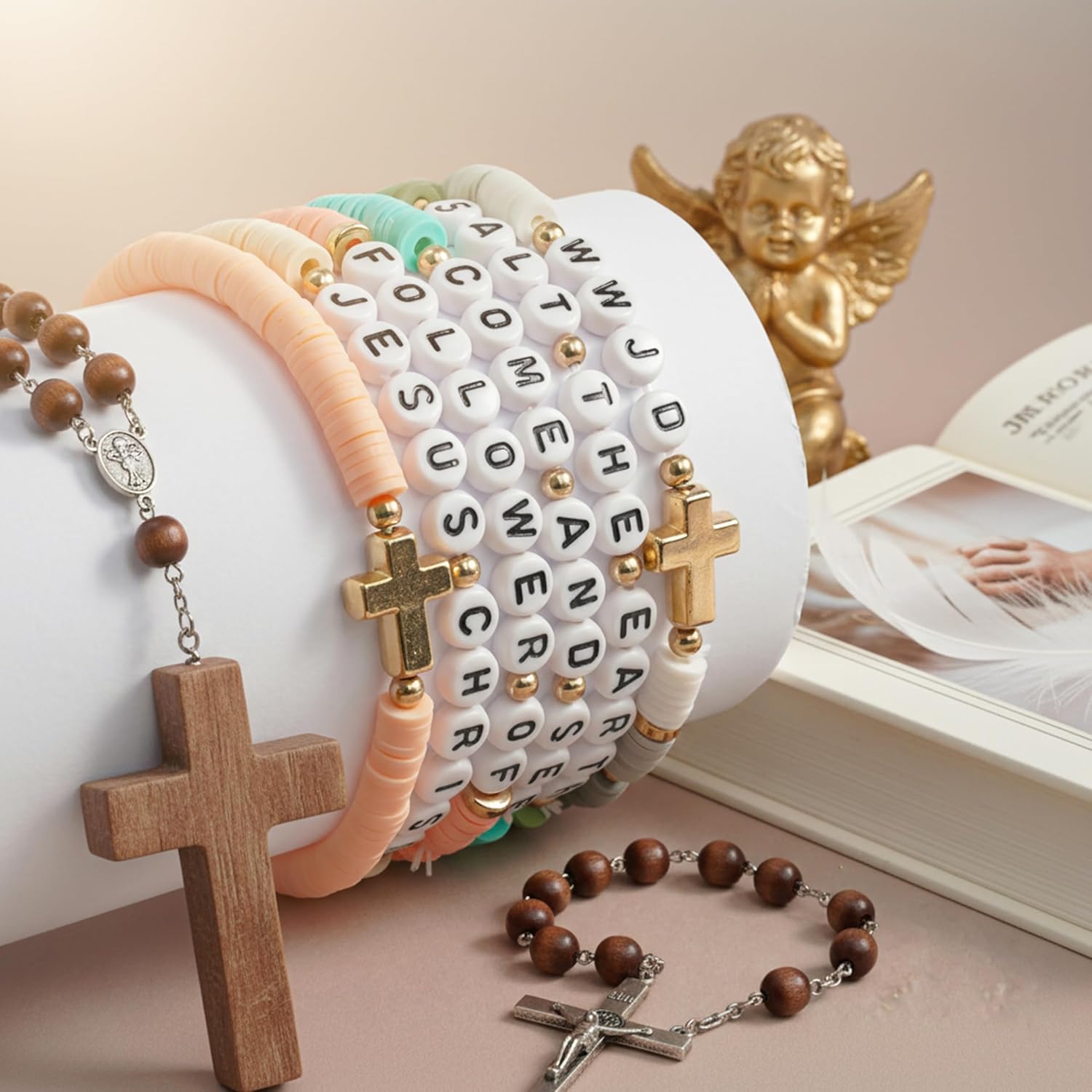 Jesus Faith Beaded Bracelet, Christians Clay Bracelets, Stretch Bracelets Elastic Layering Friendship Set Jewelry, Gift for Family, Friends, God Healing Charms for Christmas Birthday Holiday - Image 5