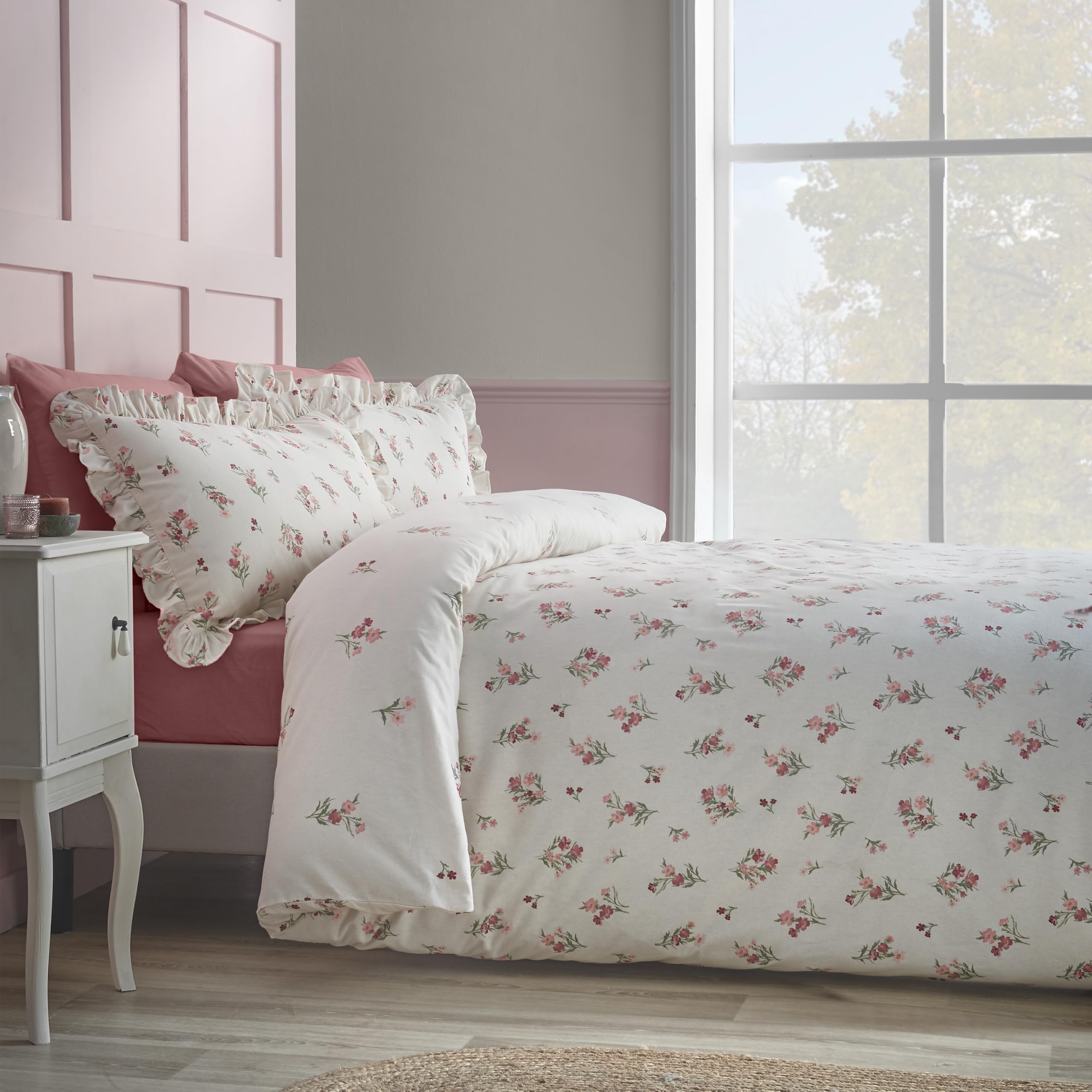 Catherine Lansfield Brushed Ditsy Floral Super King Duvet Cover Set Pink