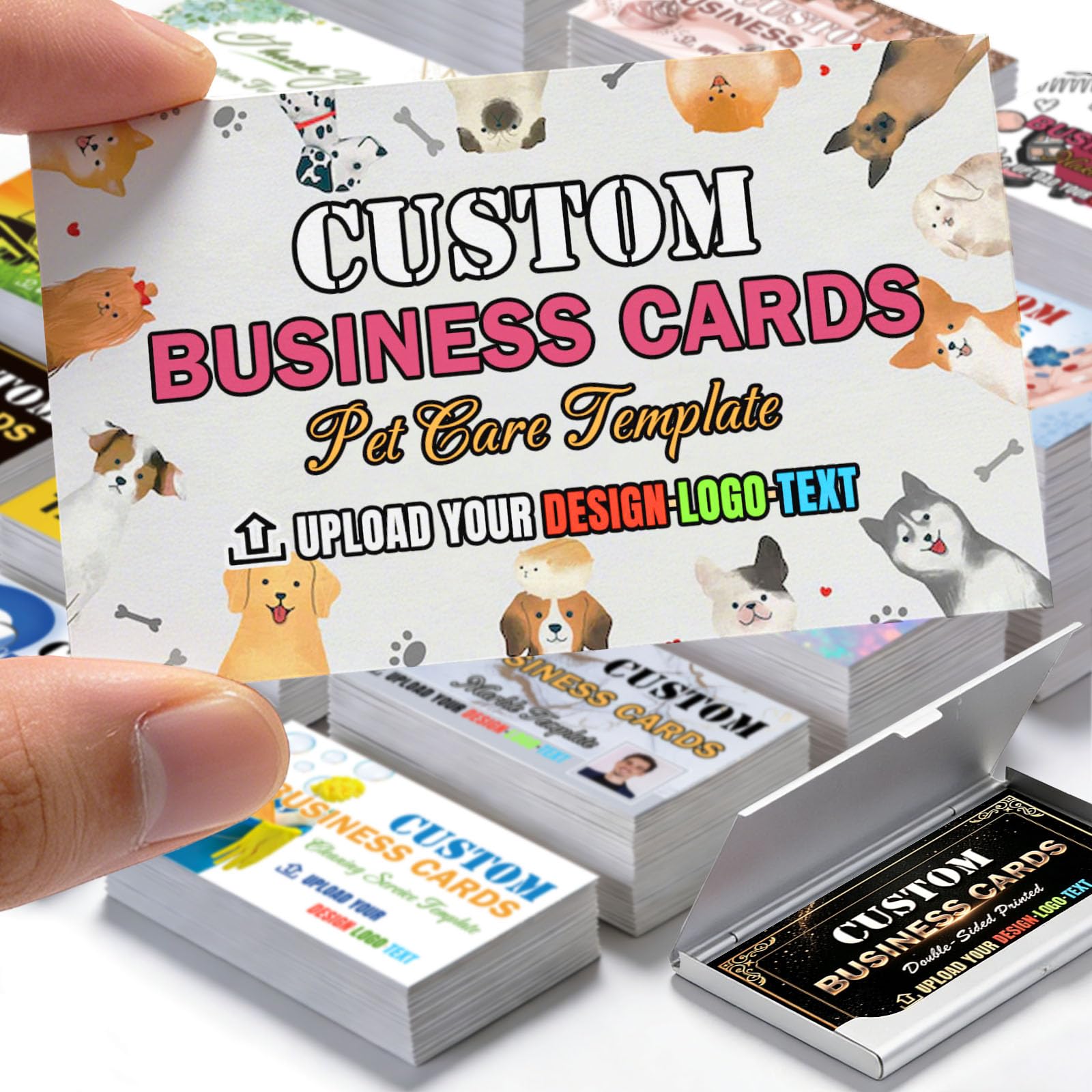 Custom Business Cards Personalised with Logo, 300gsm Waterproof Matte Paper Cards Customisable Double Sided Printed with QR Code Photo Text for Small Business and Events, 100-1000 Pcs