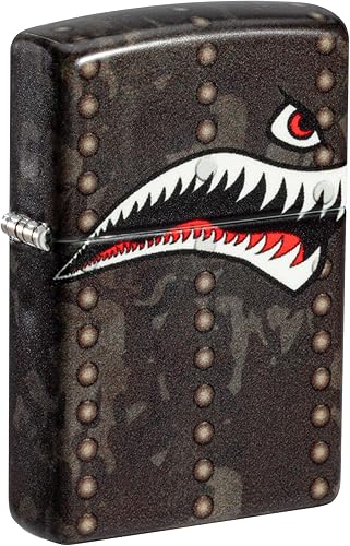 Miniatura 4 de Encendedor Zippo, arte de nariz de avión de combate, dientes de tiburón - Verde mate 80976