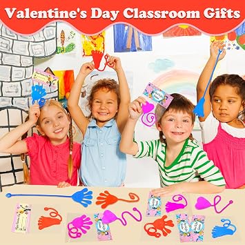 Leetous Holiday Gifts Cards for Kids Classroom, 28-Pack Sticky Hands Feet Hearts Toys with Class Exchange Cards, Non Candy Treats Goodies Prizes School Party Favors for Toddlers Boys Girls
