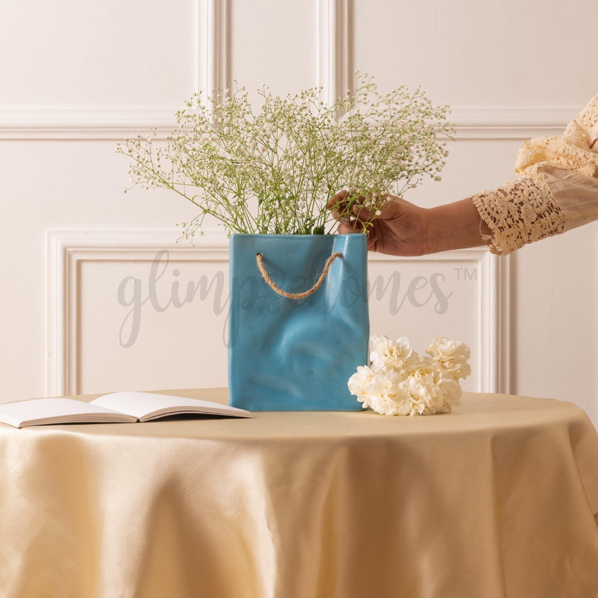 See full amazon price history chart for Glimpse Homes Crinkled Paper Bag Vase | Ceramic Flower Vase | Living Room Decor | 8 inch (Korean Blue) Glimpse Homes Crinkled Paper Bag Vase | Ceramic Flower Vase | Living Room Decor | 8 inch (Korean Blue) (B0CJV7STK5) Amazon Price History, Amazon Price Tracker