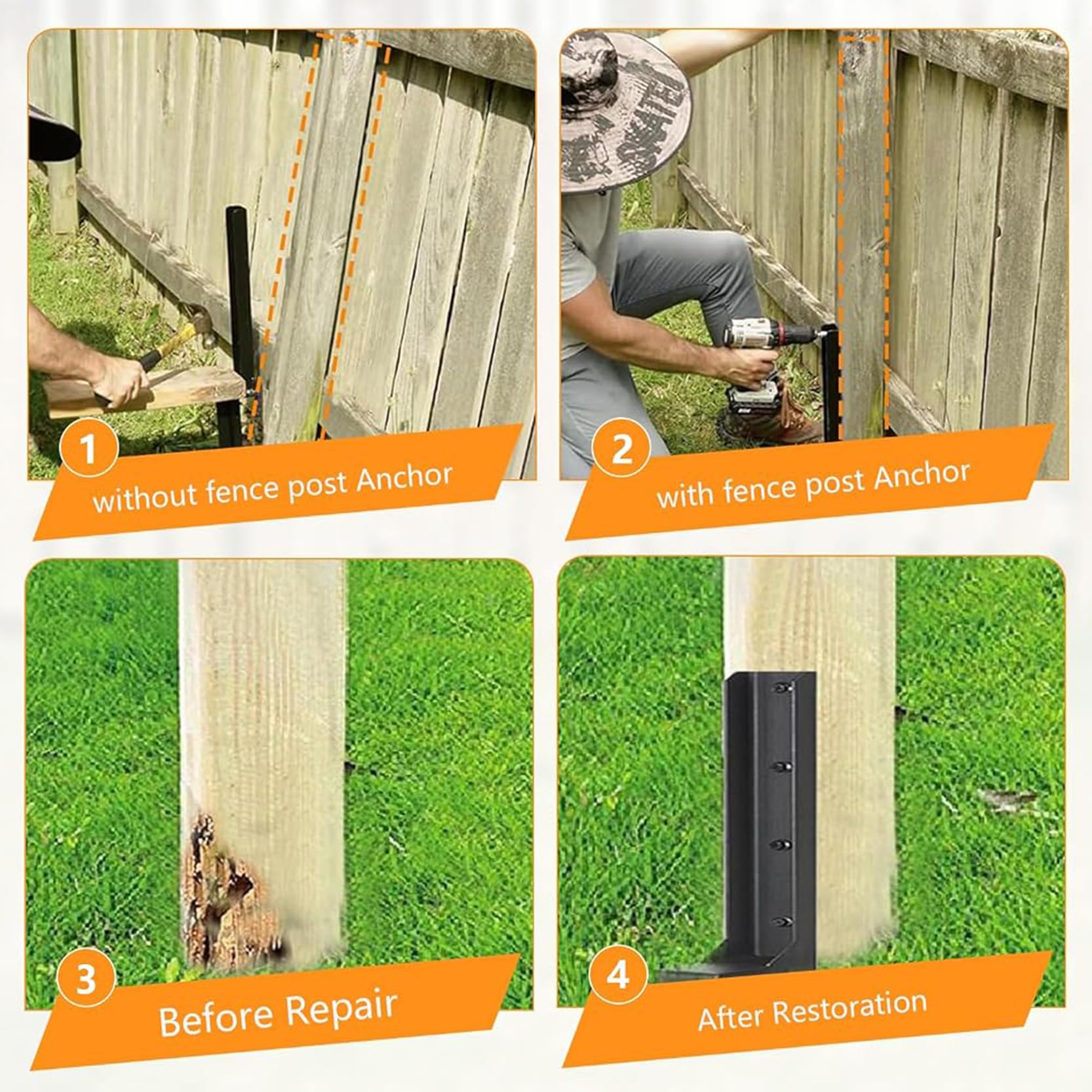 2er-Pack Robustes Zaunpfosten-Reparaturset mit Schrauben,Erdspieß Ohne Graben Einteiligem Reparaturpfosten zur Reparatur Schiefer oder Gebrochener Holzpfosten