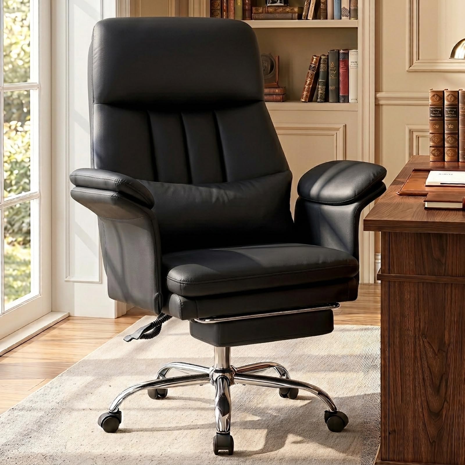 Hellove Heavy Duty Office Chair 400LBS Big and Tall, Executive Desk Chair with Footrest and Tilt Function, Ergonomic Computer Task Chair with Lumbar Support and with Casters for Home Office, Black