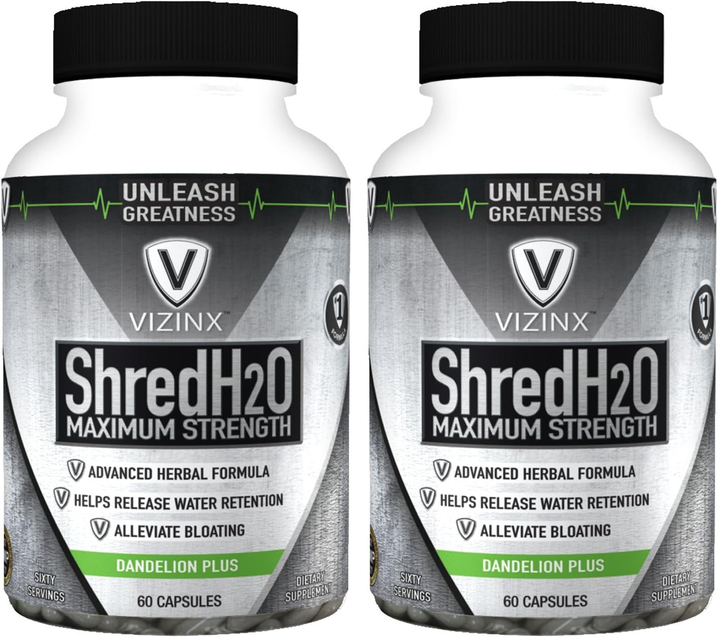 Shred H2O Twin Pack = Two 60 Count Bottles with Dandelion, Green Tea, Cranberry, Apple Cider Vinegar, Buchu, Juniper, Watermelon & More. Supports Healthy Potassium Levels & Water Balance